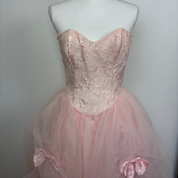 Vintage Gunne Sax x Jessica McClintock Pink Tulle Corset Prom Dress- Juniors 5 - Picture 3 of 11